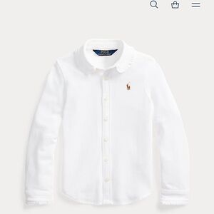 NWOT Polo Ralph Lauren White Knit Oxford w Ruffle Collar size 5